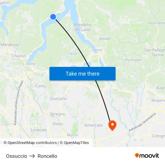 Ossuccio to Roncello map