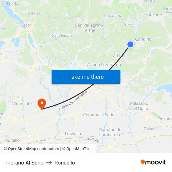 Fiorano al Serio to Roncello map