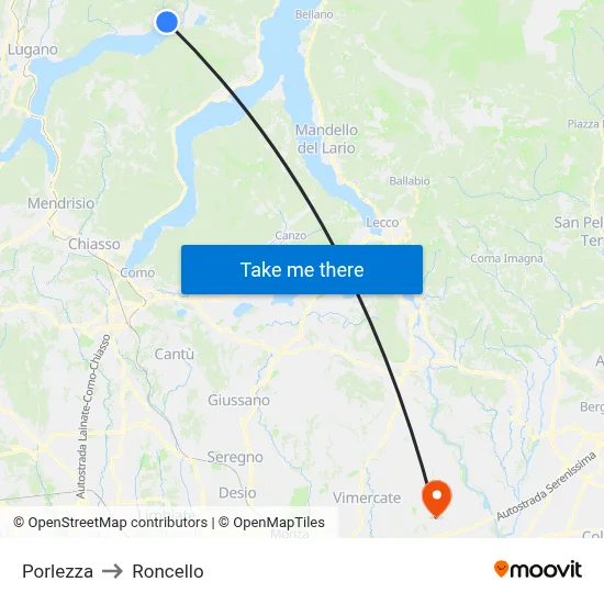 Porlezza to Roncello map