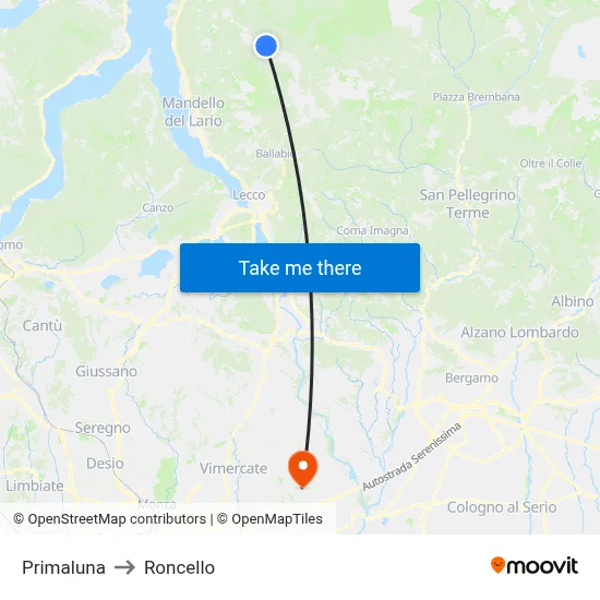 Primaluna to Roncello map