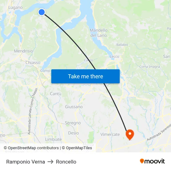 Ramponio Verna to Roncello map