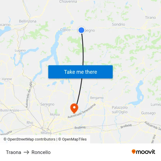 Traona to Roncello map