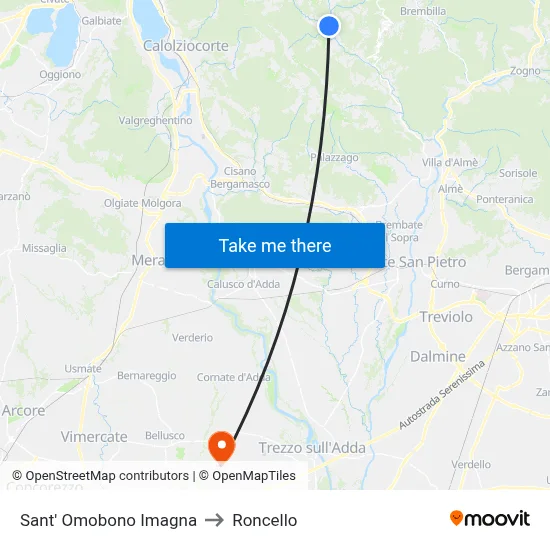 Sant' Omobono Imagna to Roncello map