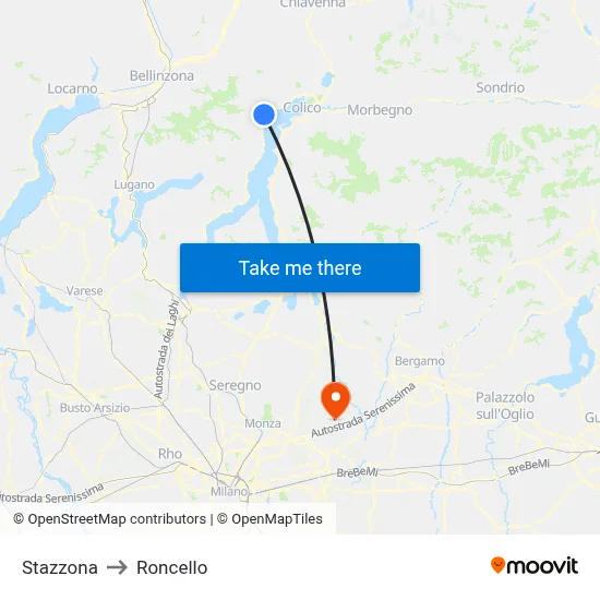 Stazzona to Roncello map