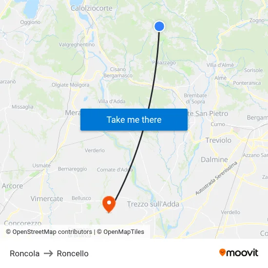 Roncola to Roncello map