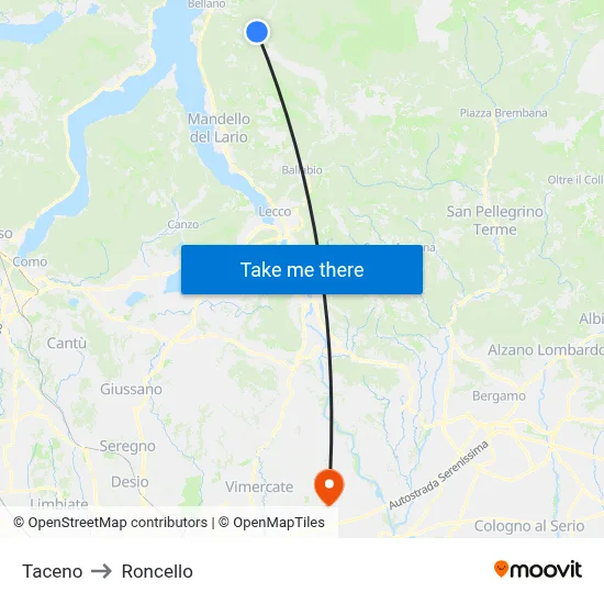 Taceno to Roncello map