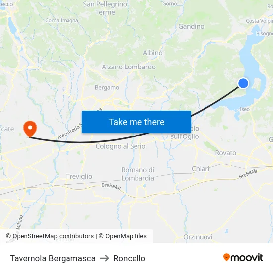 Tavernola Bergamasca to Roncello map