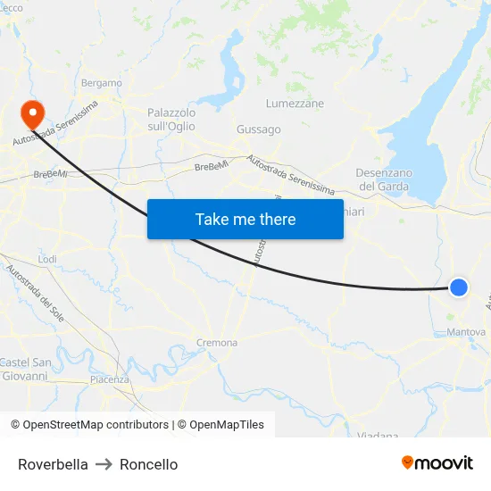 Roverbella to Roncello map