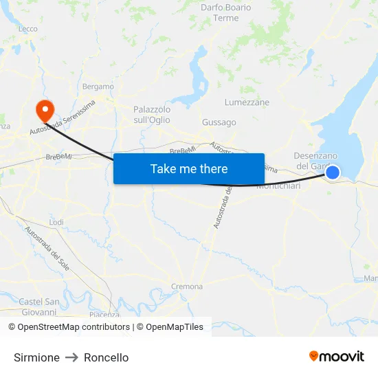 Sirmione to Roncello map