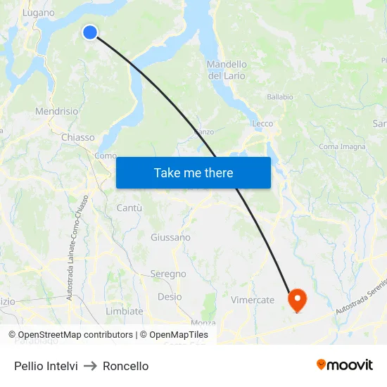 Pellio Intelvi to Roncello map