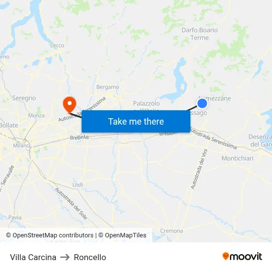 Villa Carcina to Roncello map