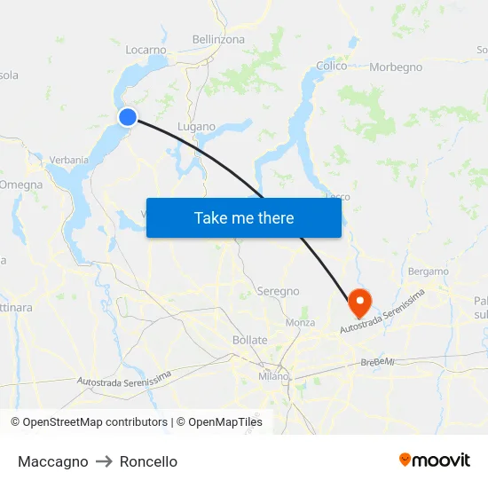 Maccagno to Roncello map