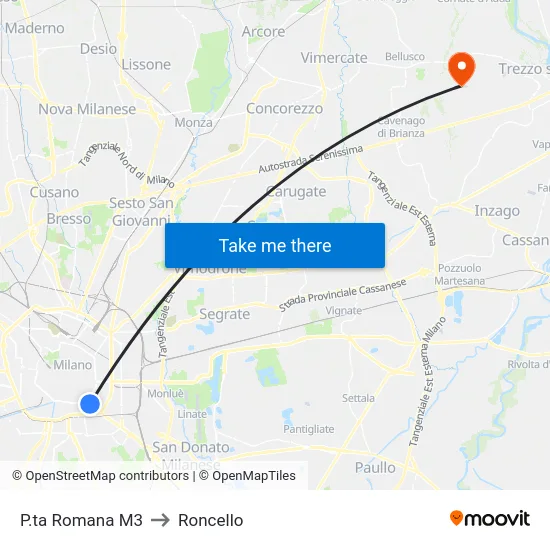 P.ta Romana M3 to Roncello map