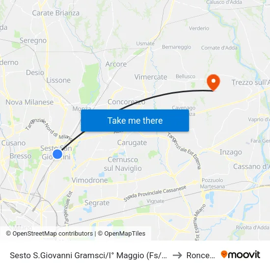Sesto S.Giovanni Gramsci/I° Maggio (Fs/M1) to Roncello map