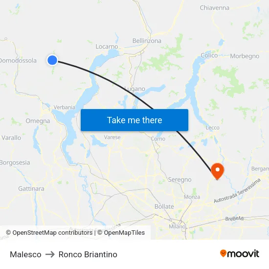 Malesco to Ronco Briantino map