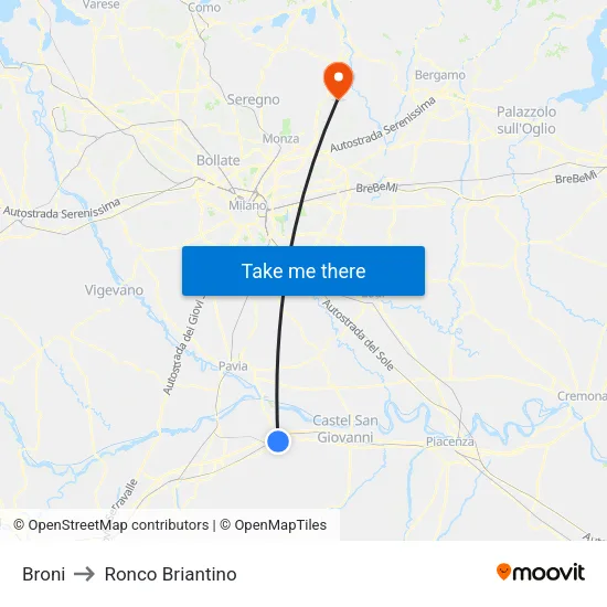 Broni to Ronco Briantino map