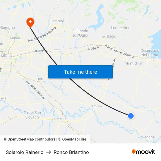 Solarolo Rainerio to Ronco Briantino map