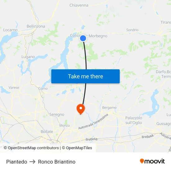 Piantedo to Ronco Briantino map