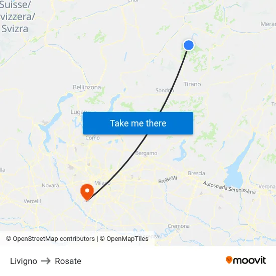 Livigno to Rosate map