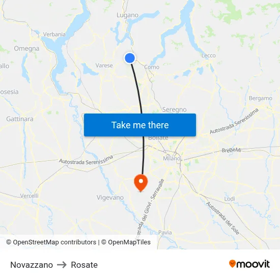 Novazzano to Rosate map