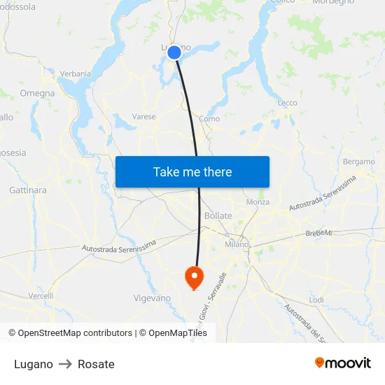 Lugano to Rosate map