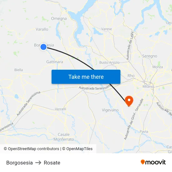 Borgosesia to Rosate map