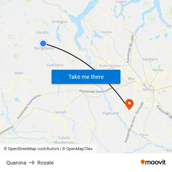 Quarona to Rosate map