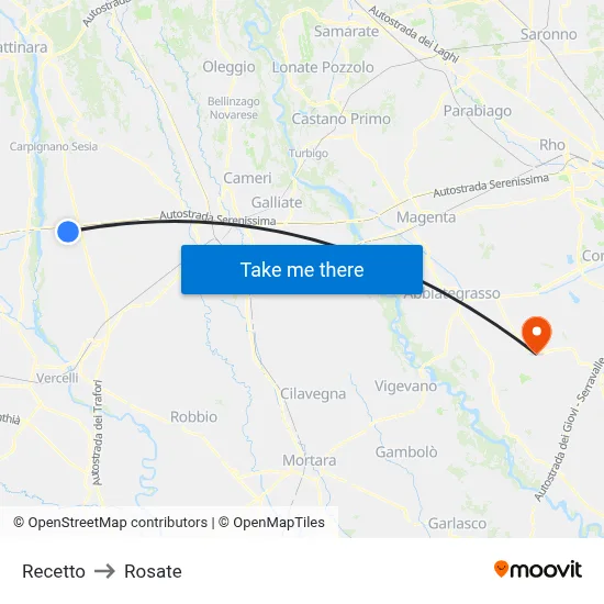Recetto to Rosate map