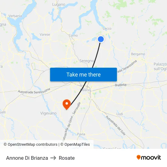 Annone Di Brianza to Rosate map