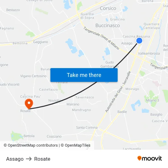 Assago to Rosate map