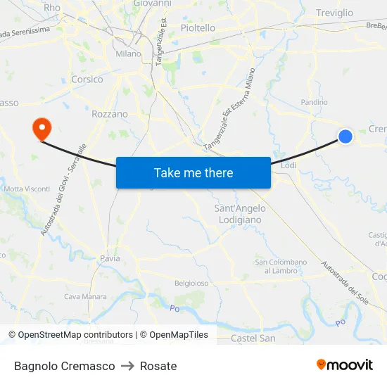 Bagnolo Cremasco to Rosate map