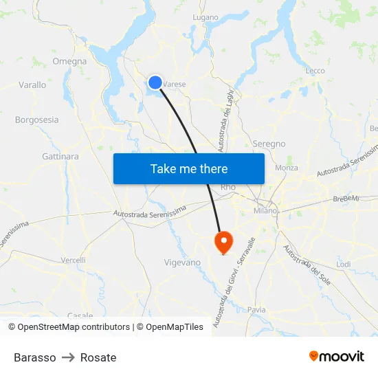 Barasso to Rosate map