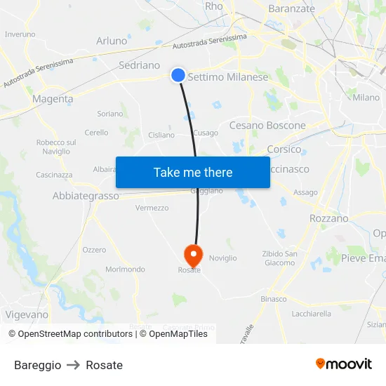 Bareggio to Rosate map