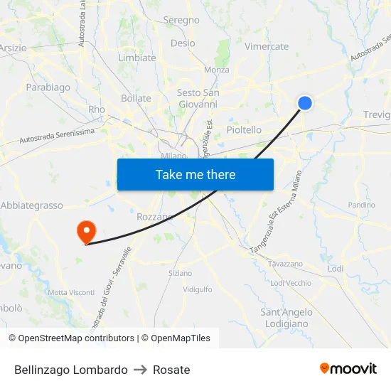 Bellinzago Lombardo to Rosate map