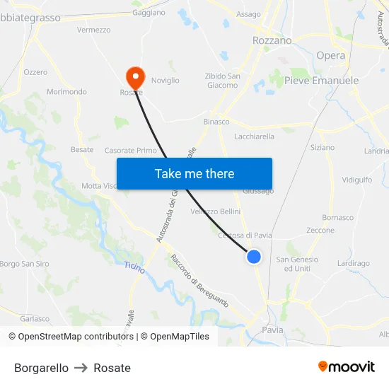 Borgarello to Rosate map