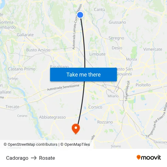 Cadorago to Rosate map