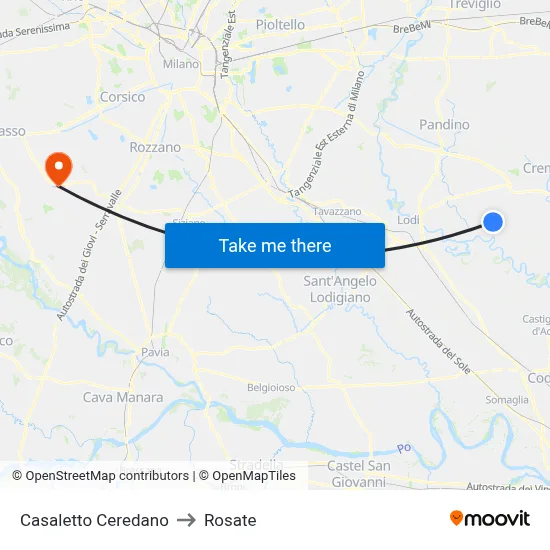 Casaletto Ceredano to Rosate map
