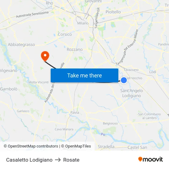Casaletto Lodigiano to Rosate map