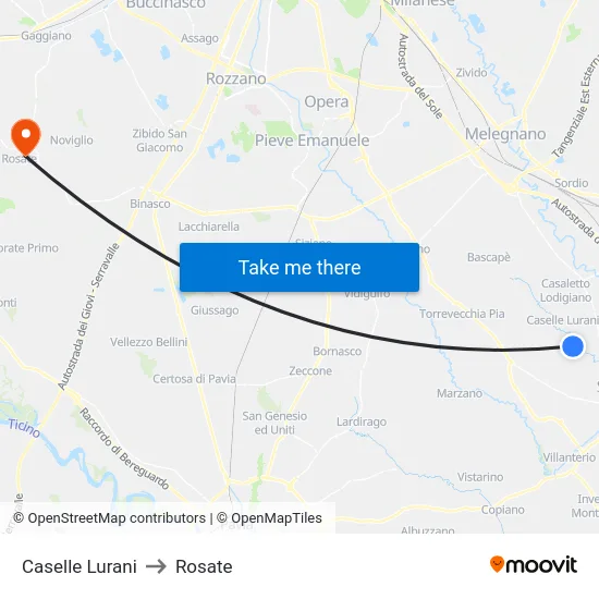 Caselle Lurani to Rosate map