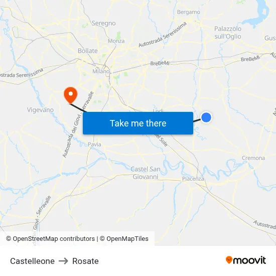 Castelleone to Rosate map