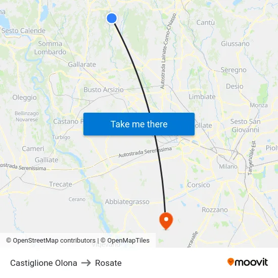 Castiglione Olona to Rosate map