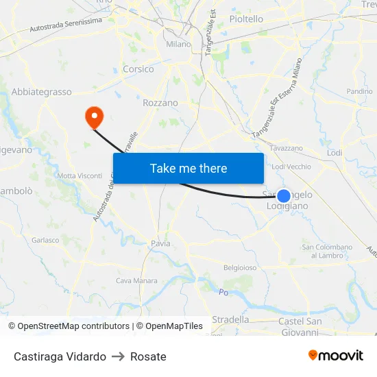 Castiraga Vidardo to Rosate map