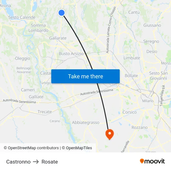 Castronno to Rosate map