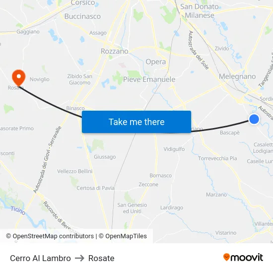 Cerro Al Lambro to Rosate map