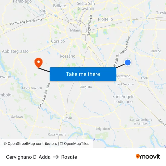 Cervignano d'Adda to Rosate map