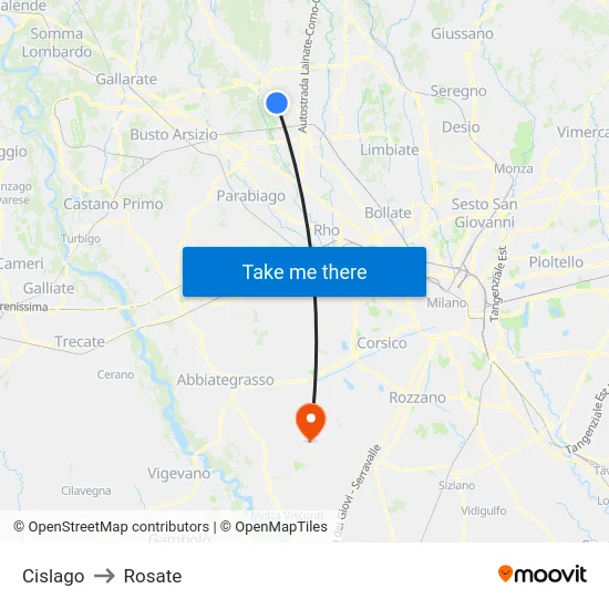 Cislago to Rosate map
