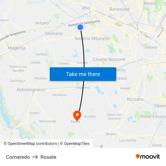Cornaredo to Rosate map