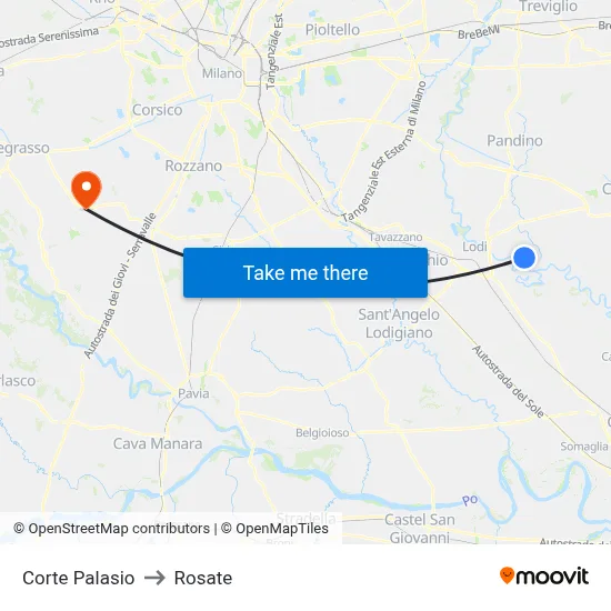 Corte Palasio to Rosate map
