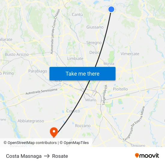 Costa Masnaga to Rosate map