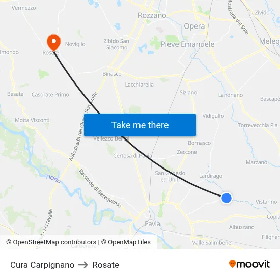 Cura Carpignano to Rosate map